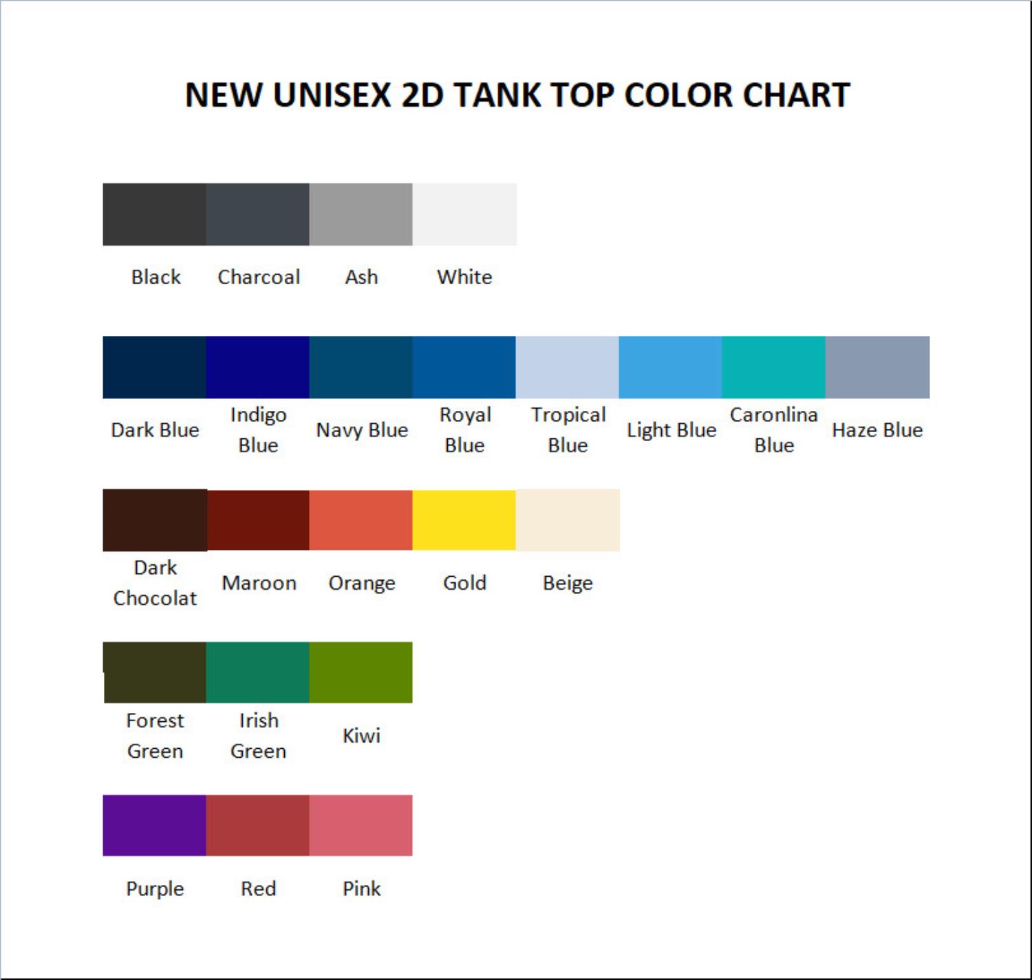 tank top color chart - Radiohead Merchandise