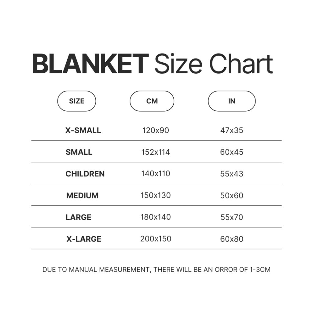 Blanket Size Chart - Radiohead Merchandise