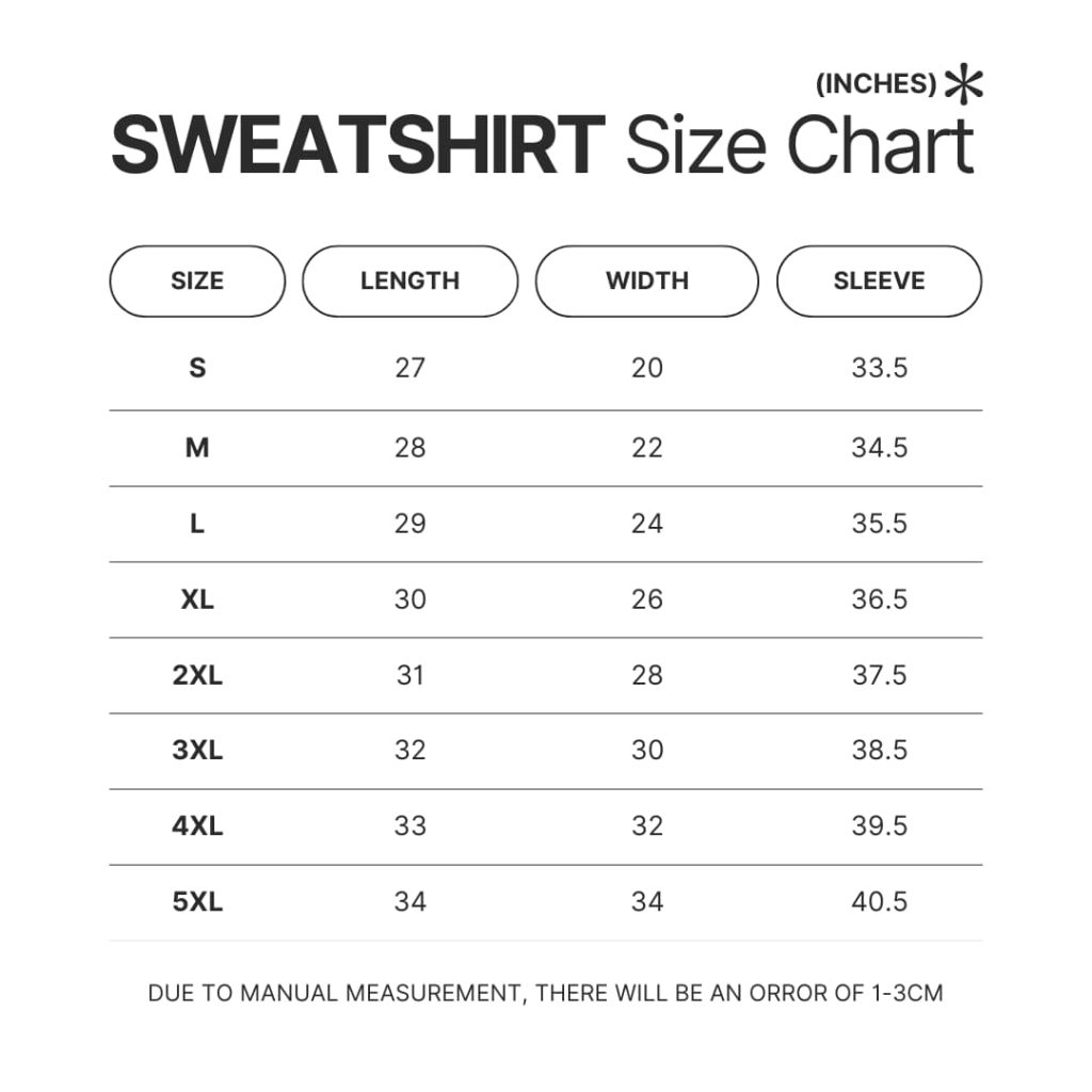 Sweatshirt Size Chart - Radiohead Merchandise